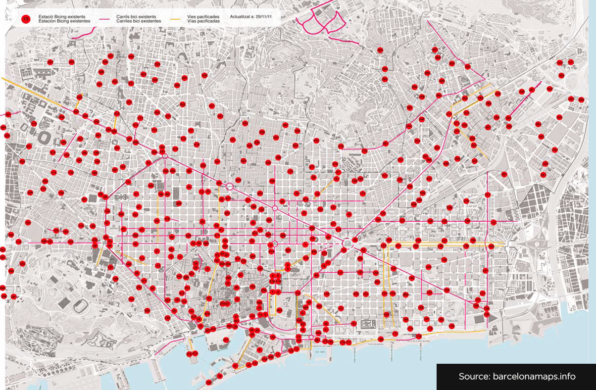 Bicing stations in Barcelona